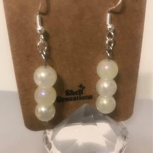 Glass Bead White Dangle Earrings Handmade